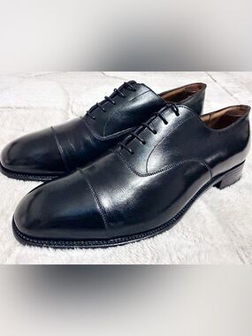 $1,200 JM Weston France Classic Black Leather Cap-Toe Oxford Dress Shoes 9